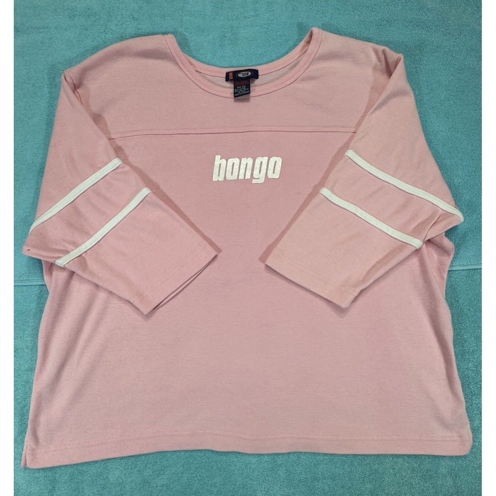 Bongo Women's 2X Pink Long Sleeve Shirt Retro Striped Sleeve Cotton Blend